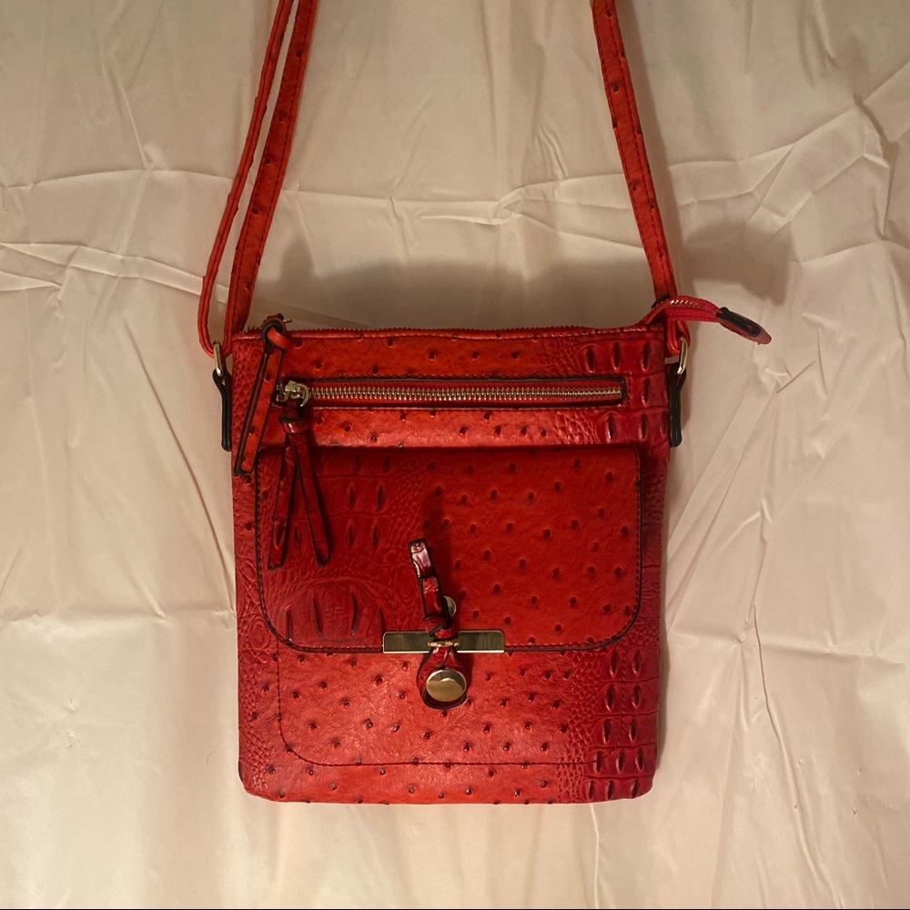 RED SNAKE SKIN FASHION CROSSBODY PURSE